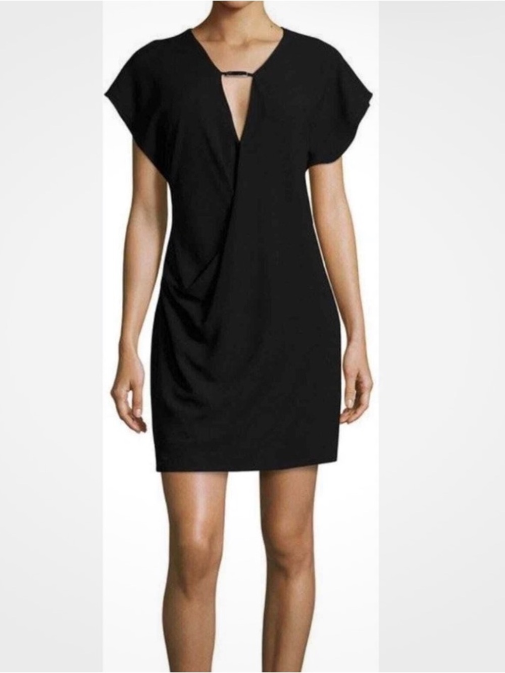 Halston Heritage Black Draped Front Dress 8